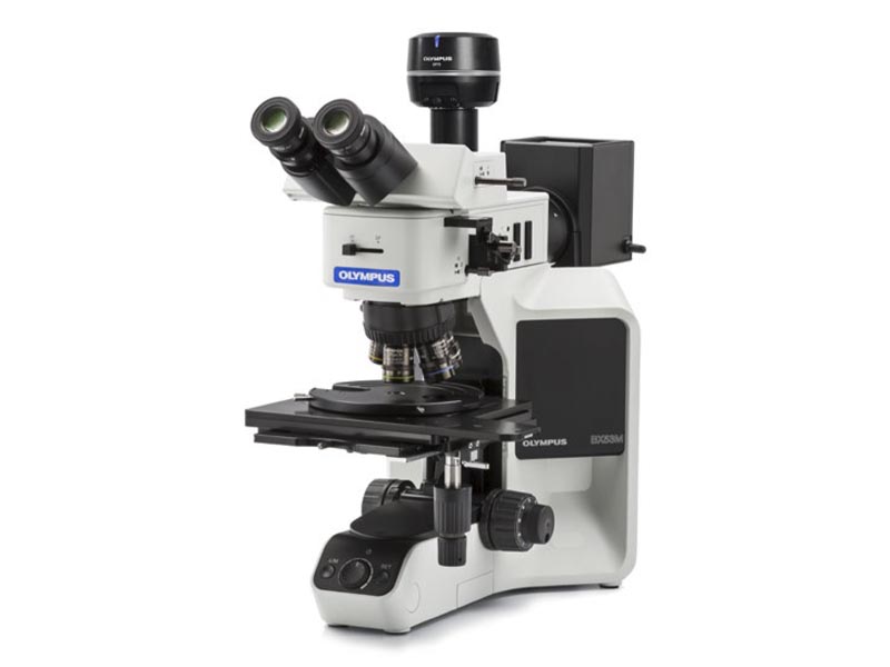 An image of a BX3M microscope with a DP75 camera mounted on top, configured for near-infrared imaging.