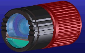 Figure 2: The oil-clearing tip adapter features narrow grooves around the lens that draw fluid away from the surface of the lens.
