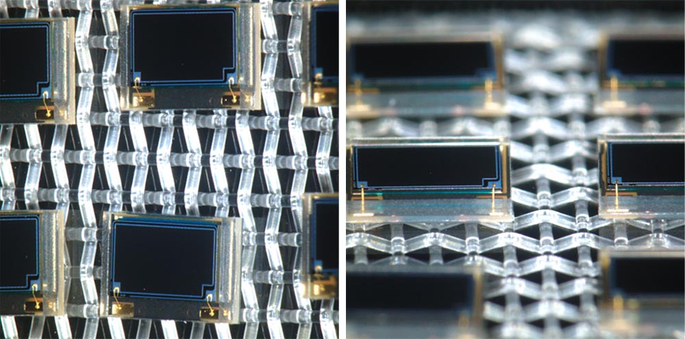 Imagen microscópica digital de un componente de montaje en superficie captada a partir de diferentes ángulos