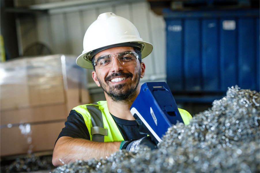 General Manager Tog Valizada of SA Recycling tests scrap with handheld XRF