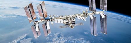 International space station (ISS) orbiting Earth, elements of this image furnished by NASA